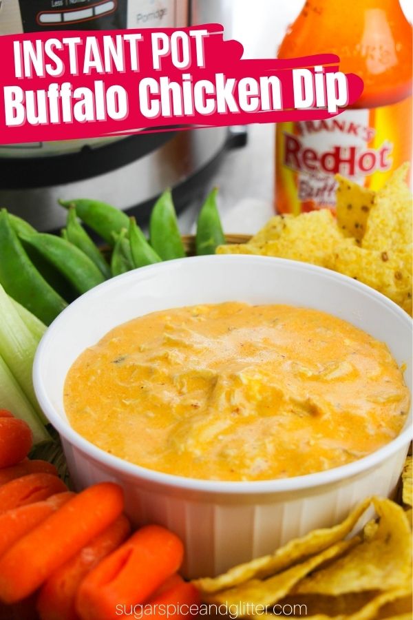 A creamy, cheesy and hearty buffalo chicken dip prepared completely in the instant pot. This easy instant pot appetizer is perfect for a party or game night and pairs equally great with veggies as it does with chips.