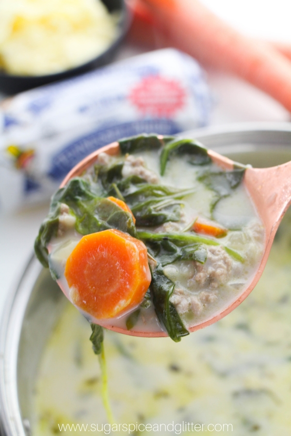 A delicious and creamy Italian Sausage Soup chock full of veggies and protein that tastes absolutely restaurant-quality. Comfort food soup recipe