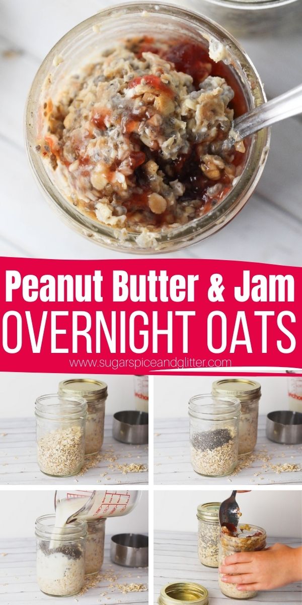 How to make overnight oatmeal, a delicious and nutritious breakfast that's even better for you than cooked oatmeal! These PB&J overnight oats are a great on-the-go breakfast that can be prepped ahead - even by the kids