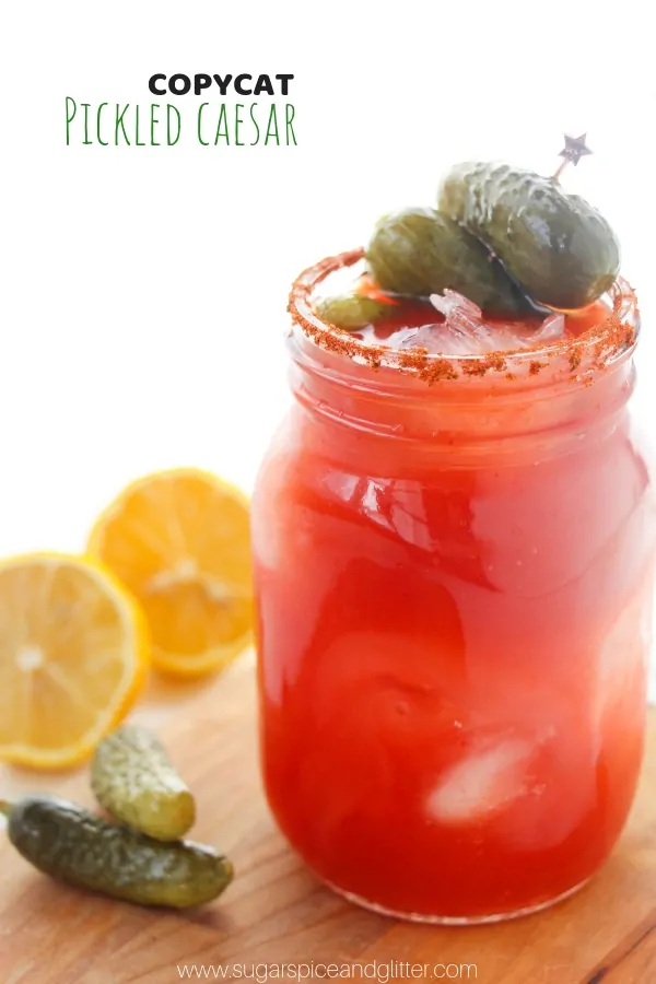 Pickled Caesar Cocktail - a delicious Caesar Cocktail recipe with a pickle twist! If you love Bloody Marys, you will LOVE this pickled cocktail!