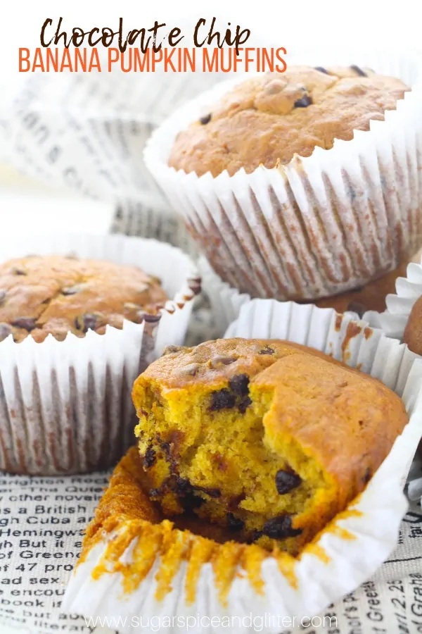These Pumpkin Chocolate Chip Muffins have a secret ingredient in the mix: bananas! A delicious pumpkin muffin that tastes like it came from a bakery