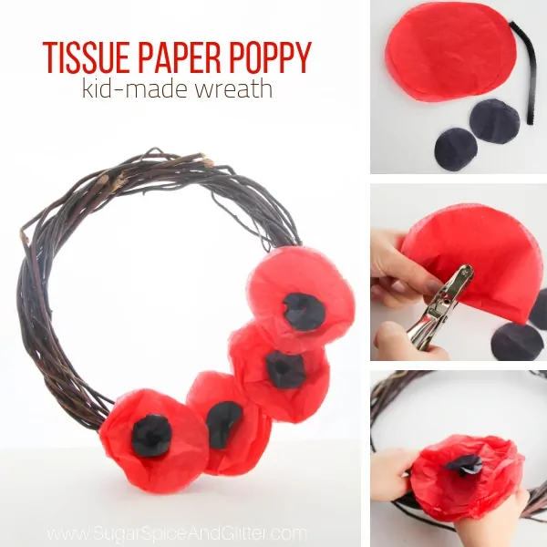 How to make a tissue paper poppy wreath