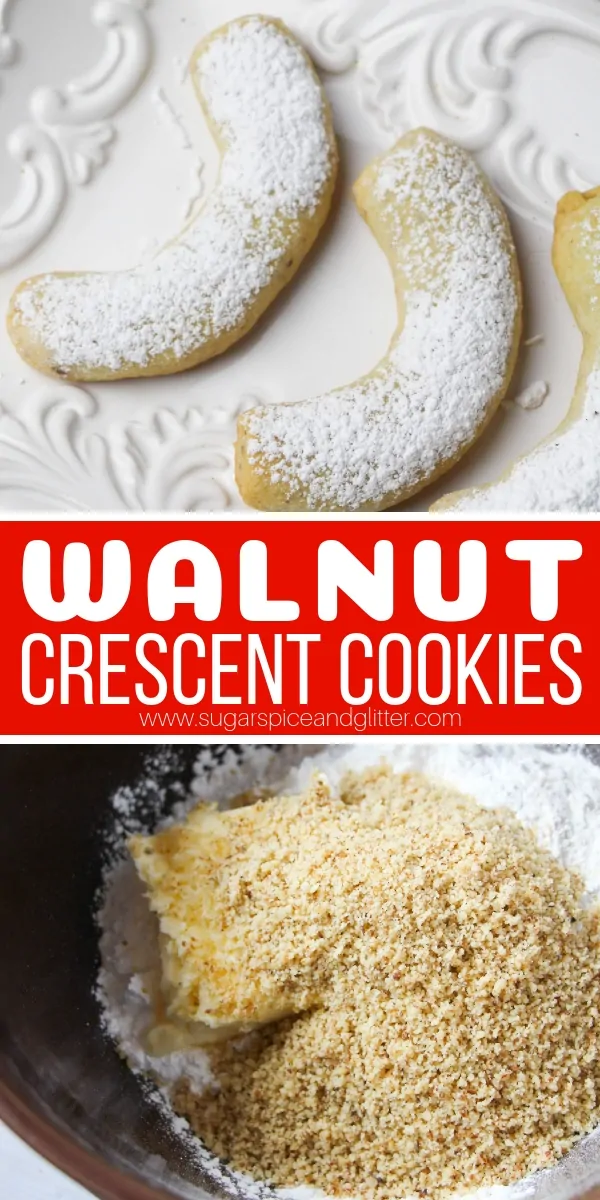 These melt-in-your-mouth Crescent Cookies can be made with hazelnuts, walnuts, almonds or pecans - whatever you prefer!