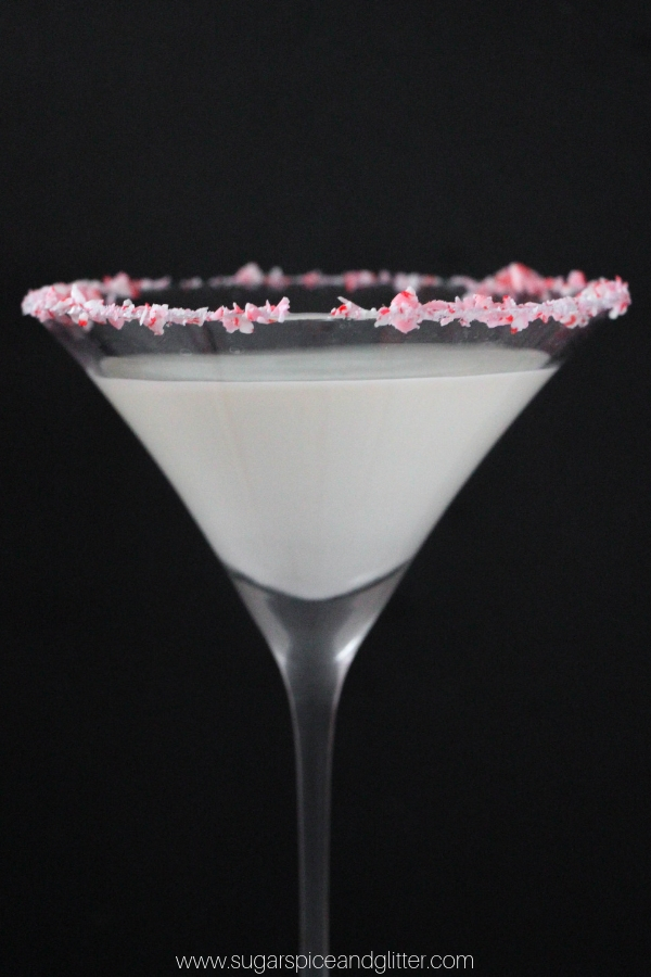 An elegant and fun Peppermint Martini using peppermint vodka, cream and candy