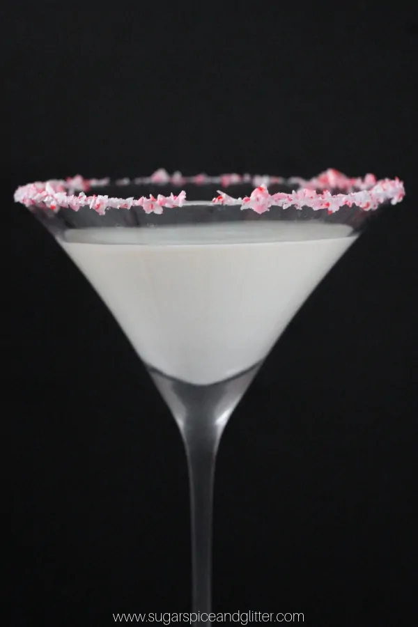 An elegant and fun Peppermint Martini using peppermint vodka, cream and candy