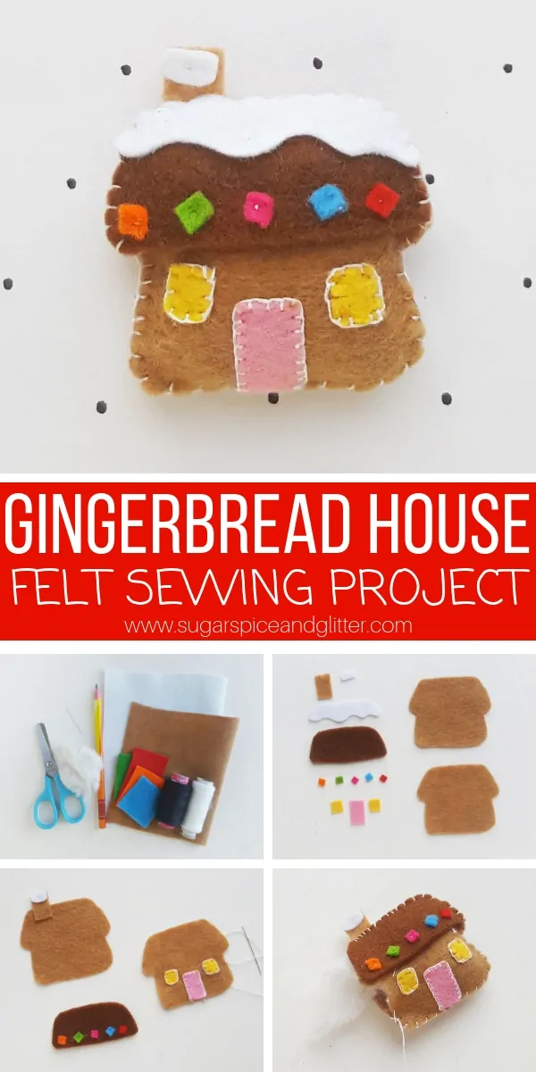 The perfect easy sewing project for Christmas, kids will love making their own Gingerbread House ornament using our free printable template