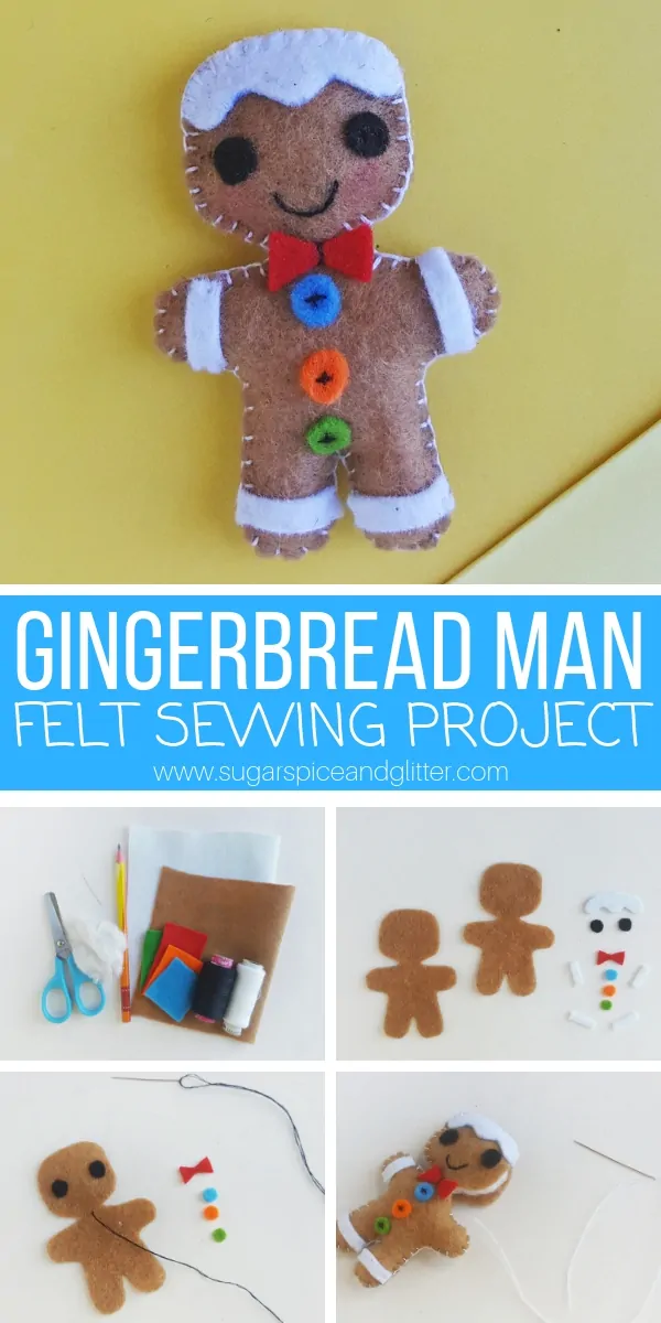 A simple sewing project for Christmas, this Felt Gingerbread Man project is perfect for beginning sewers