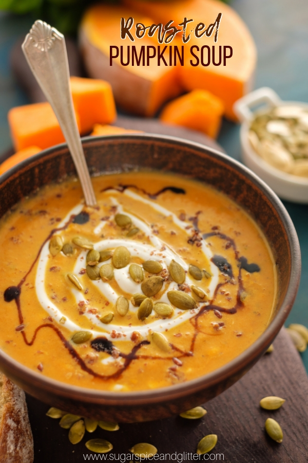 The BEST Pumpkin Soup ever - roasted sugar pumpkin, apple, garlic, paprika and sage combine to make this mouth-watering soup