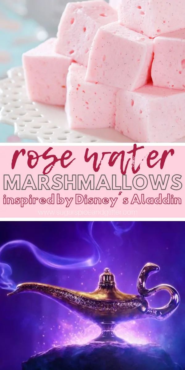 A delicious rose-vanilla flavored marshmallow recipe that is absolutely divine. A perfect Aladdin dessert for a family movie night