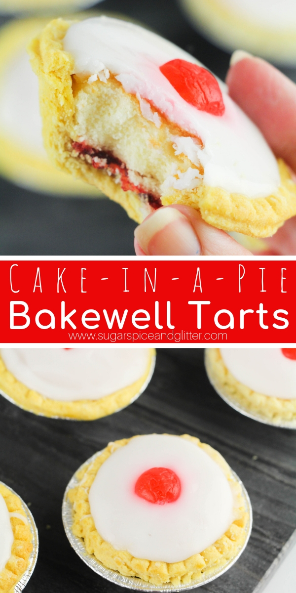 Is it a cake? Is it a tart? Cherry Bakewell Tarts are two delicious desserts in one! Fluffy cake-like centre, jam and icing, all in a buttery tart shell