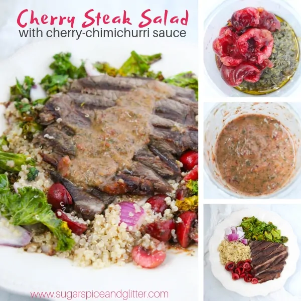How to make this best ever cherry steak salad with a fun cherry chimichurri dressing