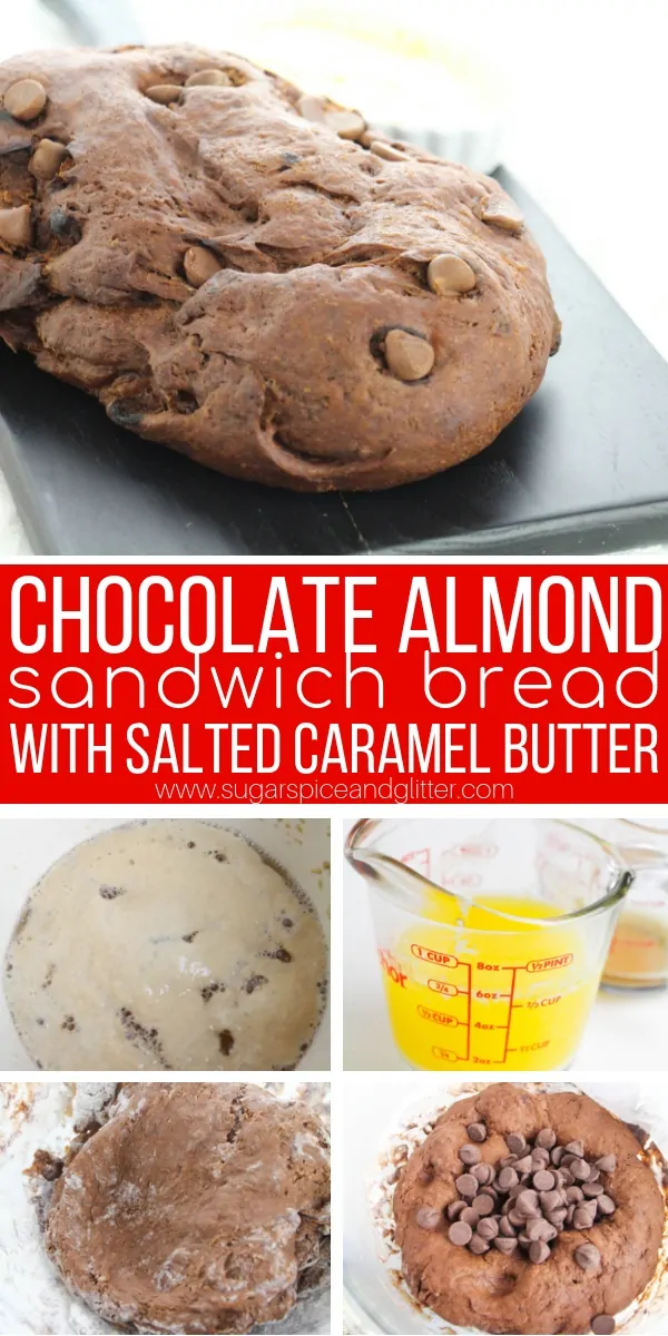 A fun Universal Studios Copycat recipe, this Chocolate Almond bread is perfect for sandwiches or serving with your meal. It's not too sweet, until you add on that salted caramel butter!