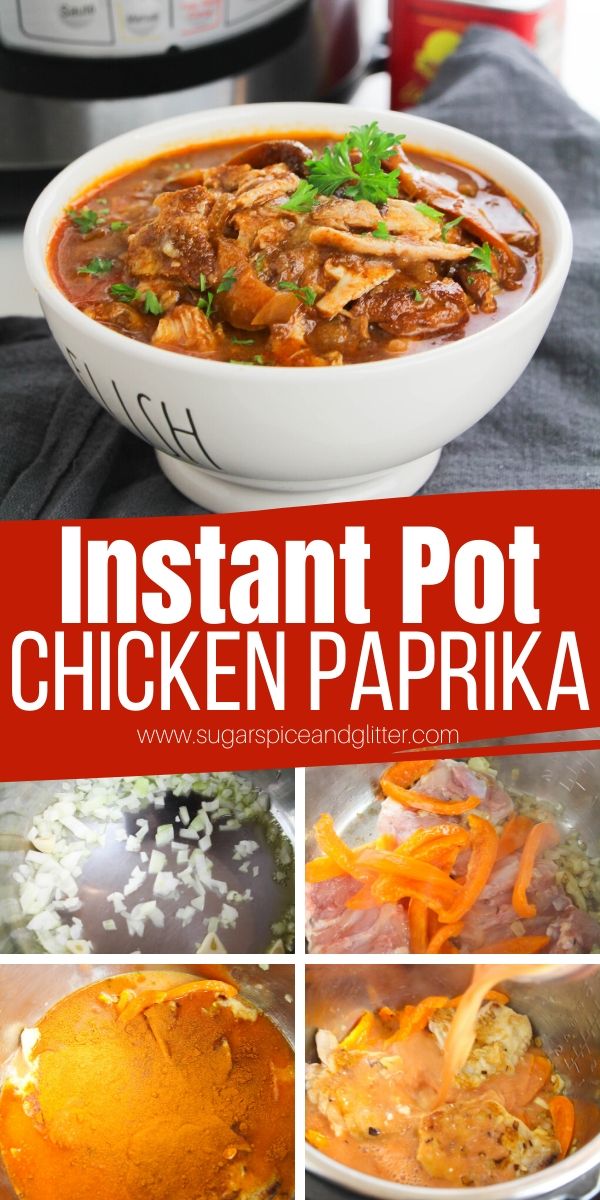 How to make chicken paprika in the instant pot. Flavorful, filling and super healthy! The perfect cold weather comfort food. Use sweet or smoked paprika for family-friendly, or spice it up with hot paprika