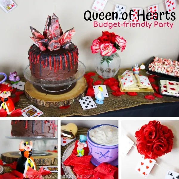 A step-by-step tutorial with everything you want to know about throwing a Queen of Hearts Party - a unique twist on an Alice in Wonderland party for Valentine's Day