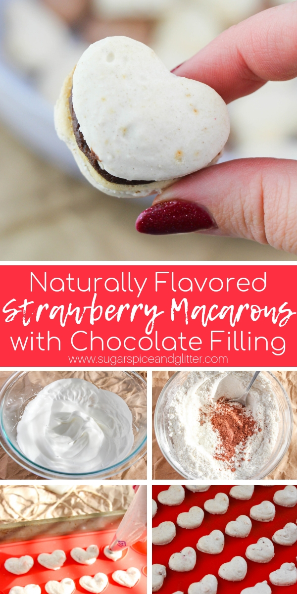 How to make strawberry macarons with chocolate ganache filling, dye-free and artificial-flavoring free! The perfect romantic dessert