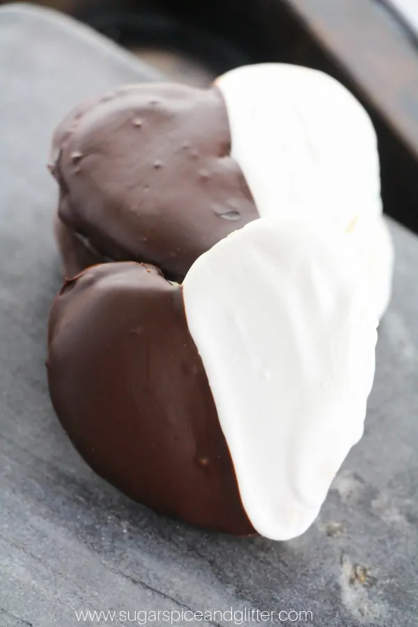 These simple black and white heart cookies are made using homemade slice and bake sugar cookie dough