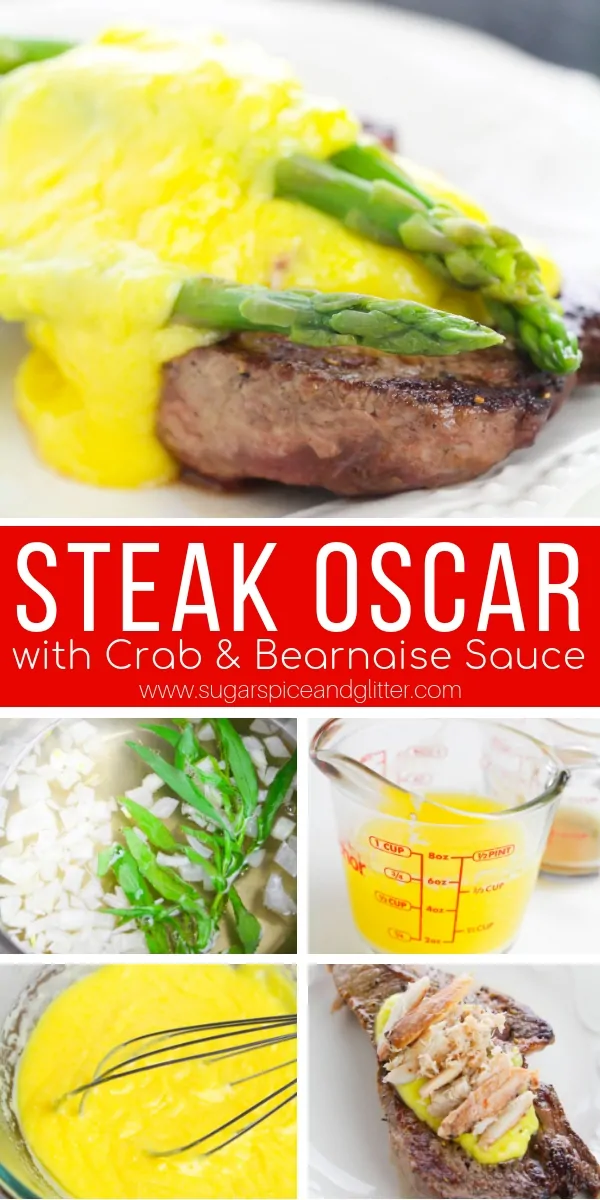 A simple panseared steak recipe topped with crabmeat, asparagus, and buttery bearnaise sauce. Surf and turf made simple