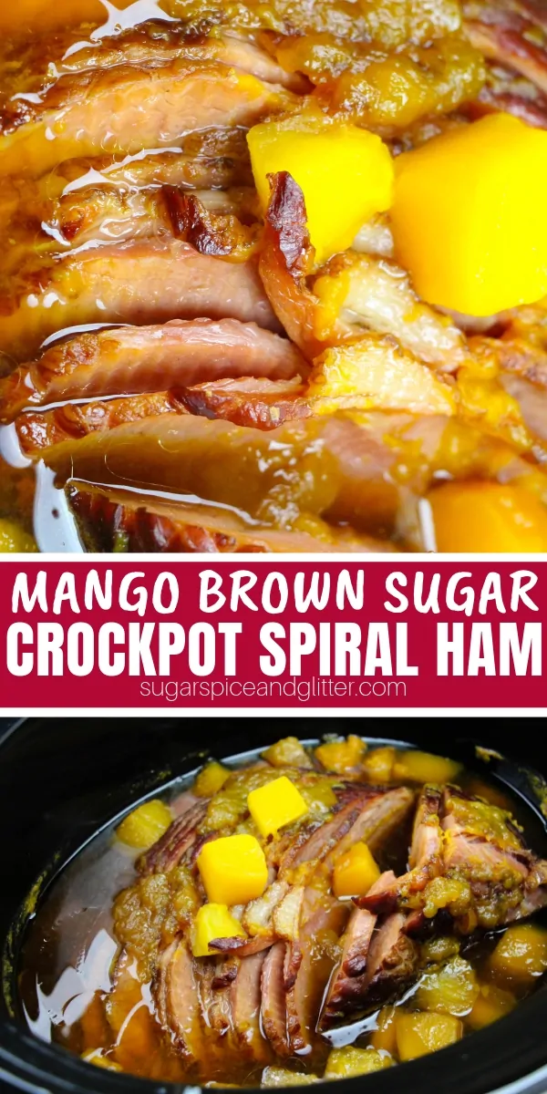 A super simple Crockpot Spiral Ham recipe using just 5 ingredients. This mango brown sugar ham recipe is so flavorful and perfect for kids!