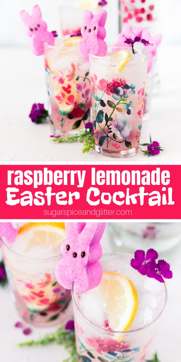 A fresh raspberry vodka cocktail perfect for Easter! This PEEPS cocktail is light, bright and refreshing - and only 3 ingredients plus garnish