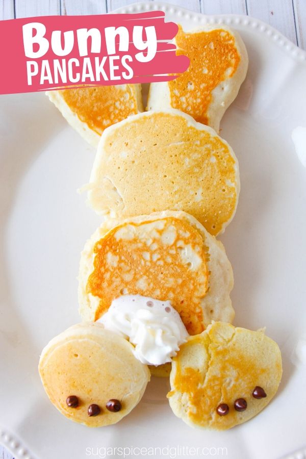 A super simple Easter breakfast idea for the kids - Bunny Pancakes! Great for Easter brunch or a special breakfast to build excitement for Easter