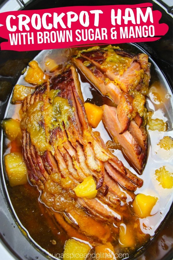 The best, most succulent crockpot ham recipe you will ever make, this Crockpot Brown Sugar Mango Ham is sweet, savoury and super simple!