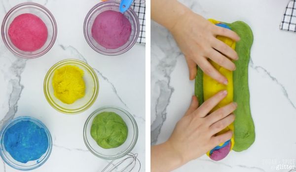 in-process images of how to make rainbow bread