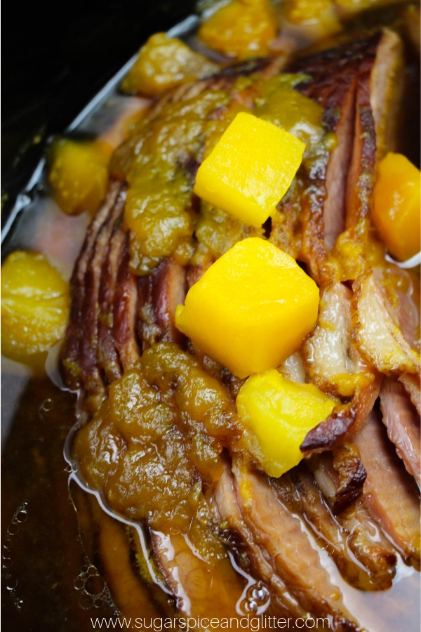 Is your mouth watering yet? This crockpot spiral ham uses mango and brown sugar to delicious result