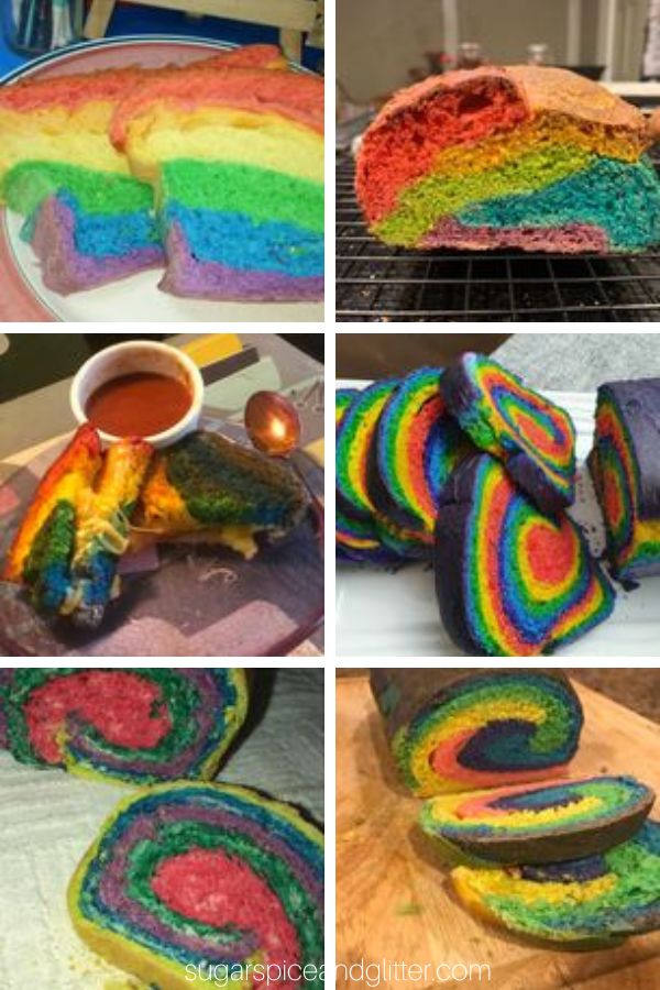 composite images of different rainbow sandwich loaves
