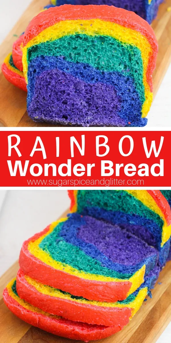 This Rainbow Wonder Bread is an easy homemade sandwich bread recipe for a rainbow party, rainbow lunch boxes, or just a special rainbow snack for kids!