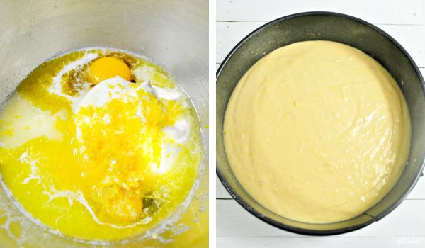 in-process images showing how to make lemon blueberry coffee cake