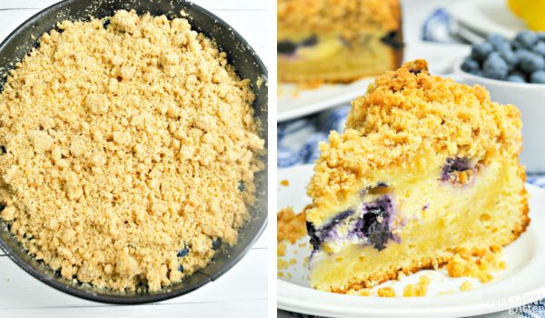 in-process images showing how to make lemon blueberry coffee cake