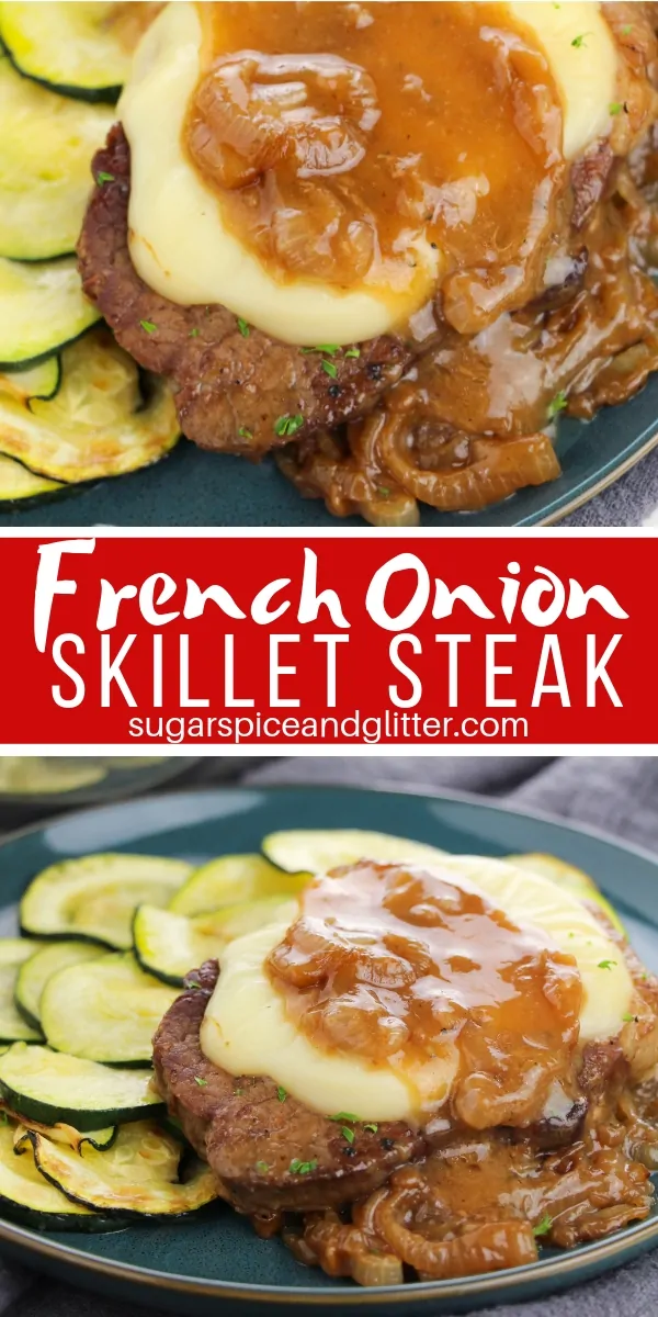If you like French Onion Soup you are going to love this French Onion Steak recipe, prepared entirely in a skillet for a one pot meal the whole family will love