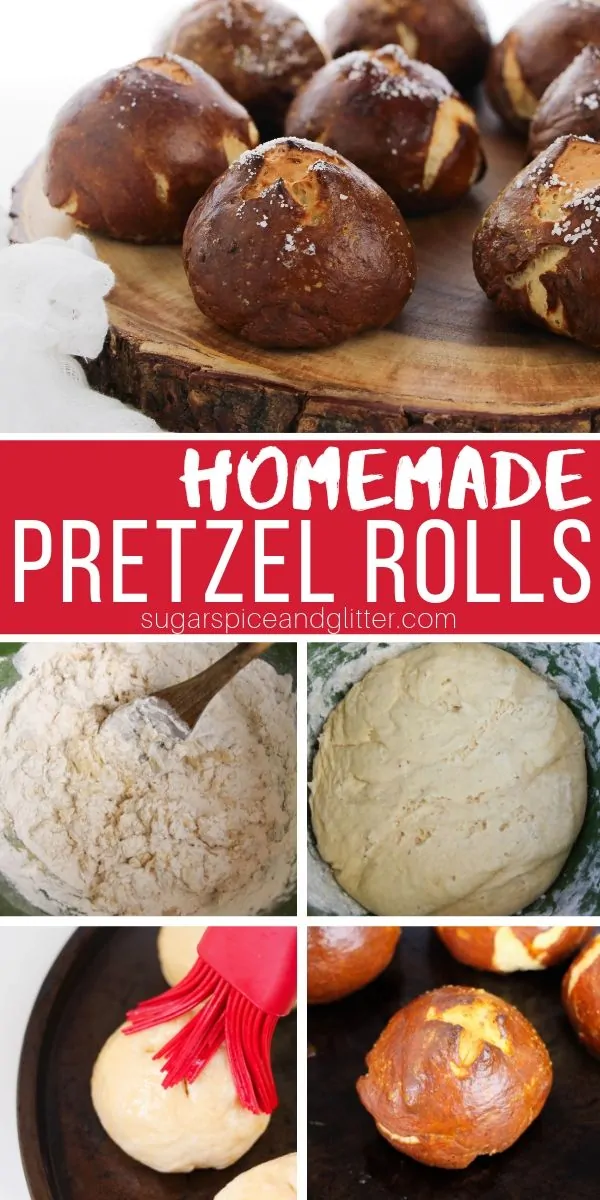 A quick and easy recipe for homemade pretzel rolls, the perfect easy bun recipe for party sandwiches, or to pair with a bowl of soup