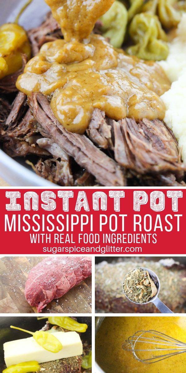 How to make the best ever pot roast in your instant pot - this Instant Pot Mississippi Pot Roast skips the packaged stuff and uses all real ingredients for a delicious, mouthwatering roast