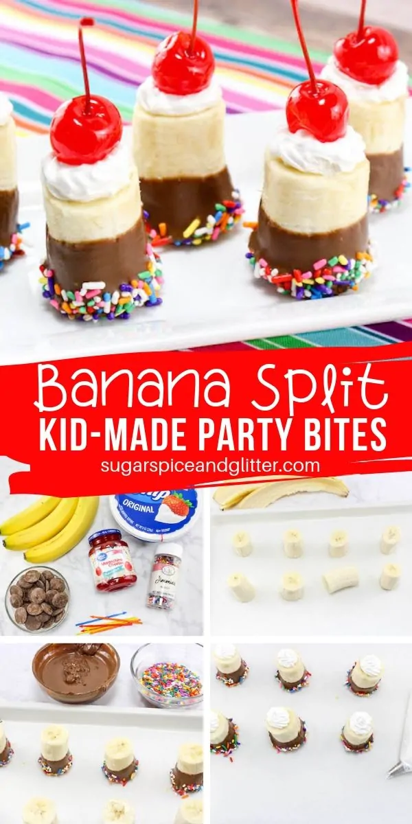 A fun kid-made Banana Split Dessert, perfect for ice cream parties or a family movie night, these cute no-bake desserts are super easy to make!