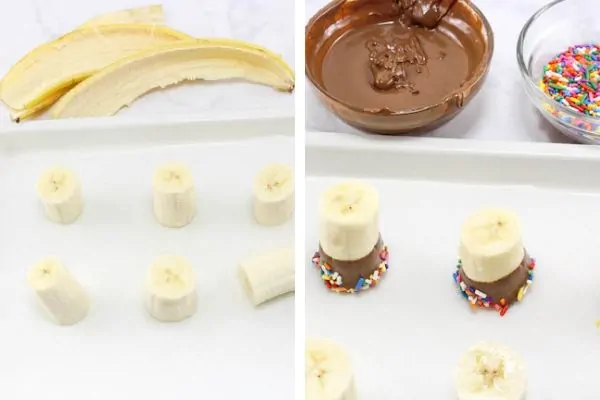 in-process images of of how to make bananas split bites