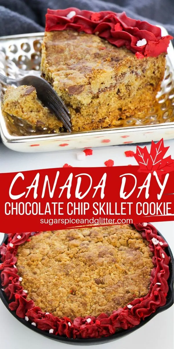 A fun patriotic recipe for Canada Day, this Canada Day Skillet Cookie transforms the classic Doubletree chocolate chip cookie into a decadent dessert