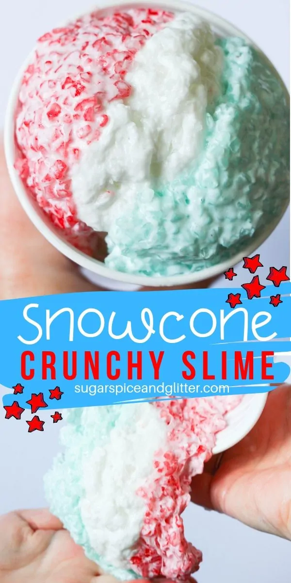 Celebrate summer with this Snowcone Crunchy Slime, a fun 4-ingredient slime recipe that is a completely different sensory experience than any other slime you've made before!
