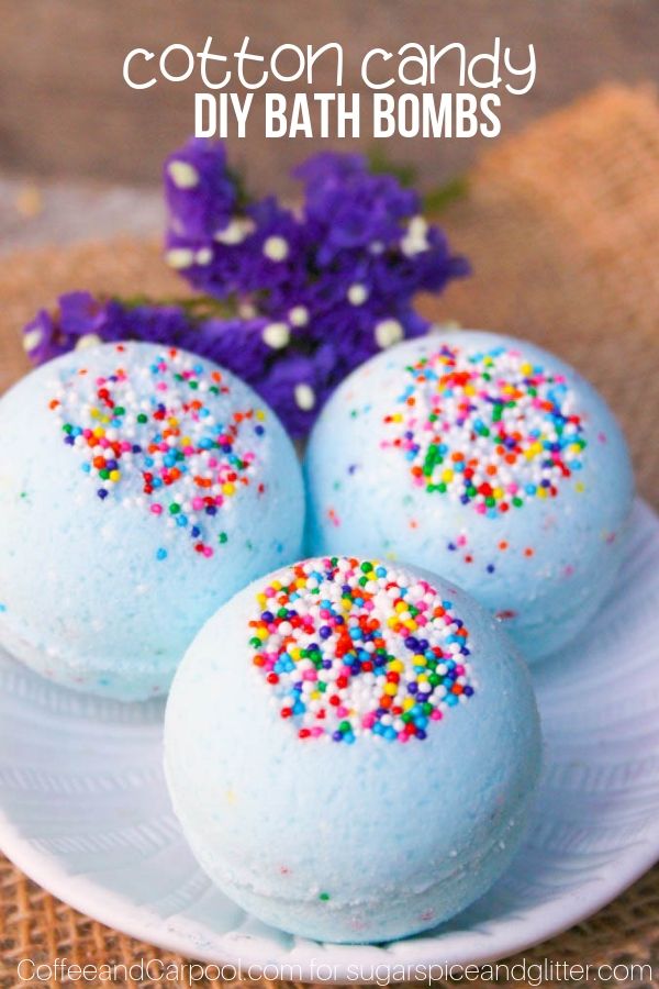 A fun homemade bath bomb recipe perfect for homemade goodie bags, this Cotton Candy Bath Bomb makes your bathroom smell like Willy Wonka's candy factory!