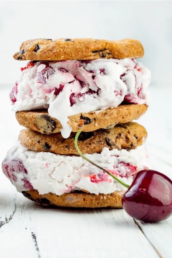 A delicious way to enjoy fresh summer cherries - homemade cherry garcia ice cream sandwiches