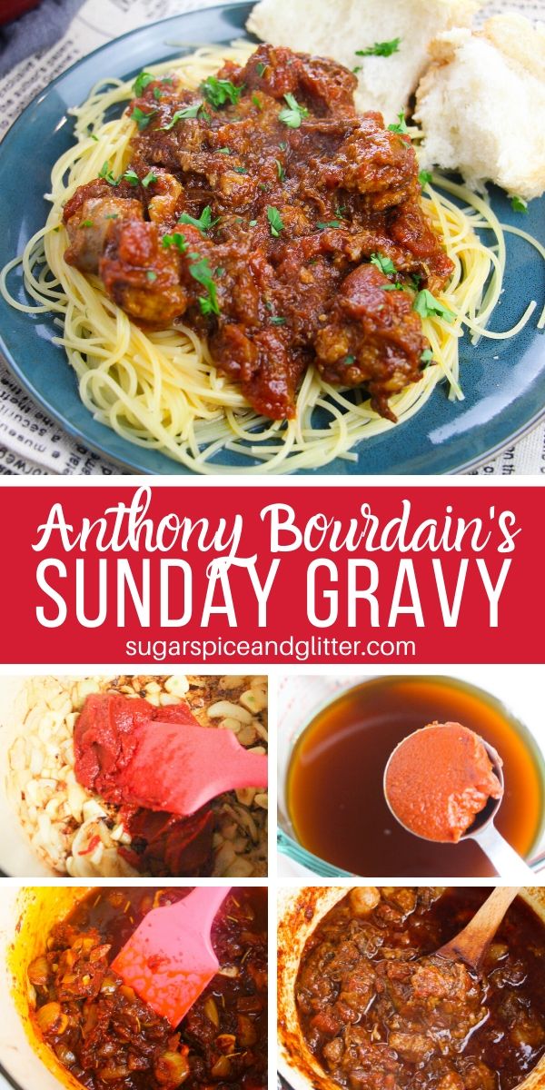 Simple step-by-step directions for Anthony Bourdain's Sunday gravy - the BEST Italian meat sauce you will ever taste!