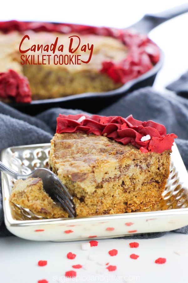 This Canada Day skillet cookie is a low-maintenance dessert perfect if you're not a huge fan of cake (or dealing with frosting on a hot summer day)