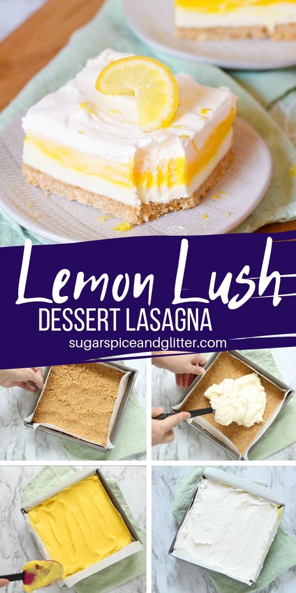 A delicious dessert lasagna recipe for summer, this bright and cheerful Lemon Lush is four layers of luscious dessert heaven!