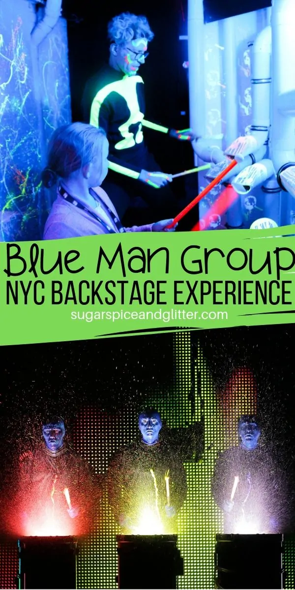 Jam backstage with members of the Blue Man Group. An honest family review of this unique NYC experience for kids
