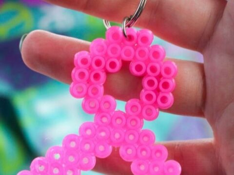 Breast Cancer Awareness Pink Ribbon Tac Pin With Beads - New In Package