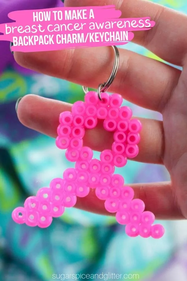 How to make a Breast Cancer Awareness Backpack Charm (or keychain), a simple craft for kids whose lives have been touched by breast cancer