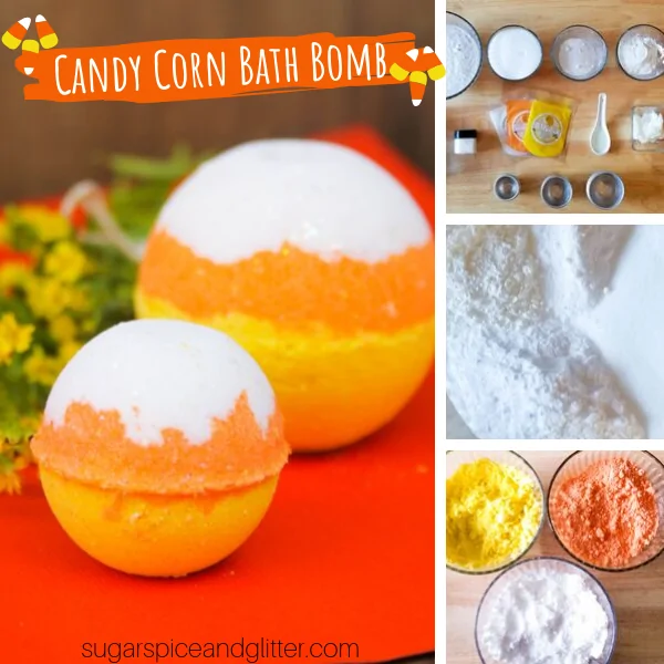 How to make candy corn bath bombs - a super simple fall craft with a bright candy corn scent!