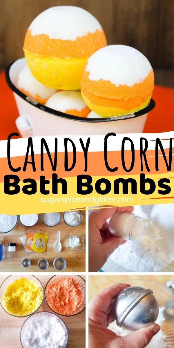 The ultimate candy corn craft for fall - these Candy Corn Bath Bombs smell just like the real thing and make such a cute gift or addition to your bathroom decor