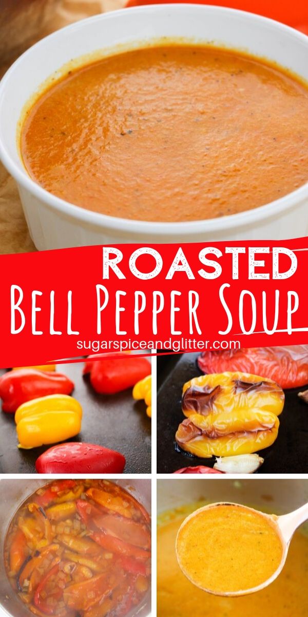 How to make roasted red pepper soup, a delicious way to enjoy bell peppers in a rich, flavorful soup. Can be made vegan, gluten-free and dairy-free, too!