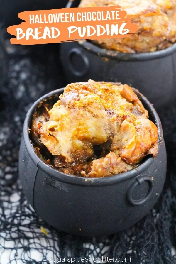 Chocolate Bread Pudding Cauldrons (with Video)